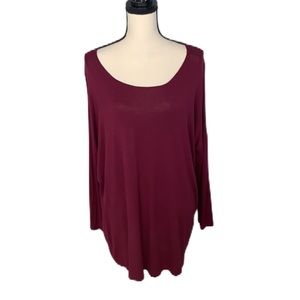 Faded Glory Maroon Long Sleeve Basic Loose Top Size XL